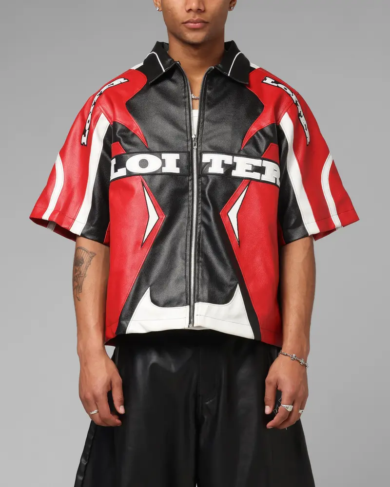 Loiter Racer Vegan Leather Shirt Red/Black 1