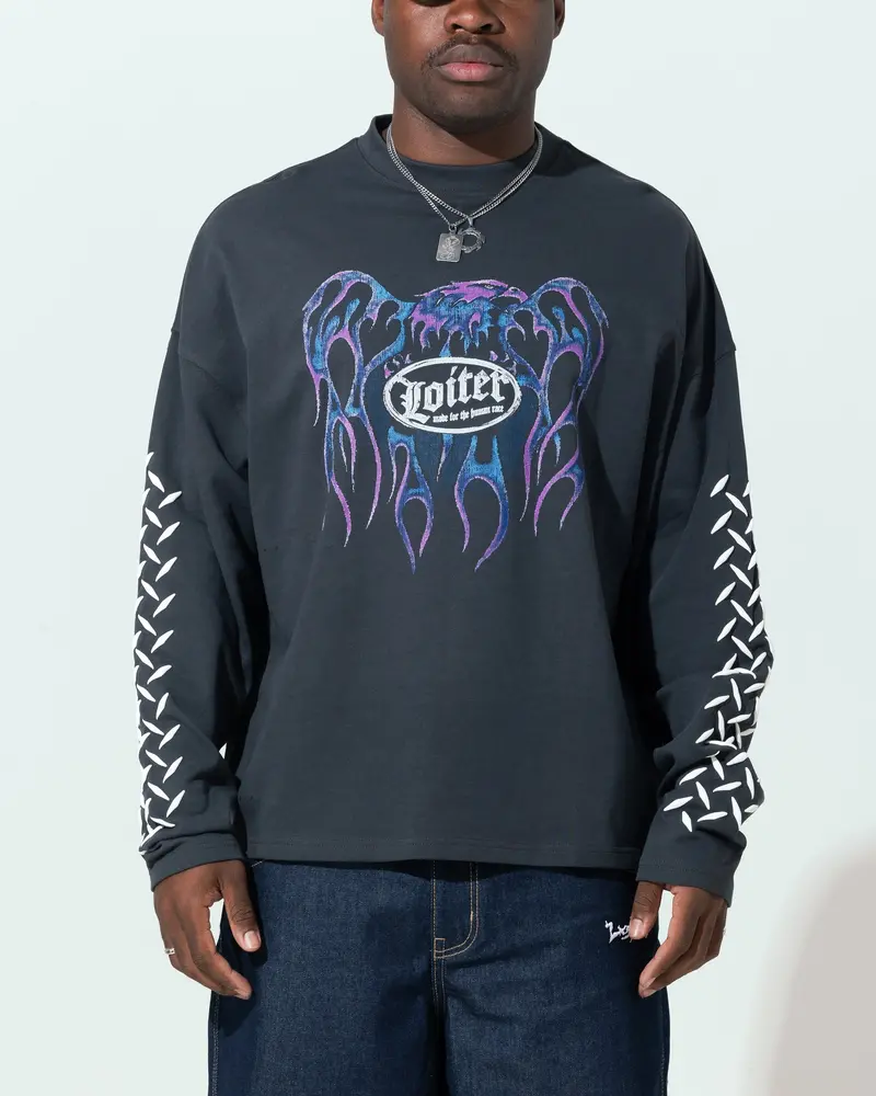 Loiter Repressed Box Long Sleeve T-Shirt Charcoal 1