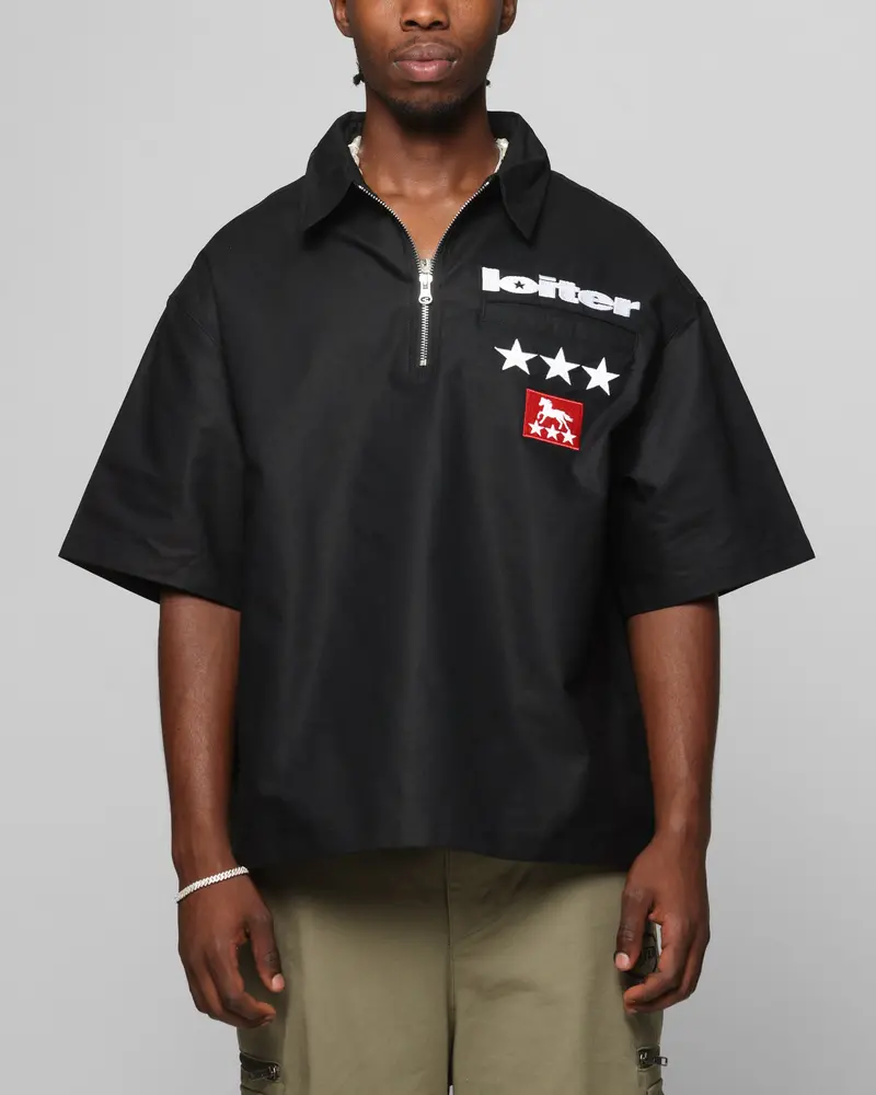 Loiter Rodeo Quarter Zip Up Shirt Black 1