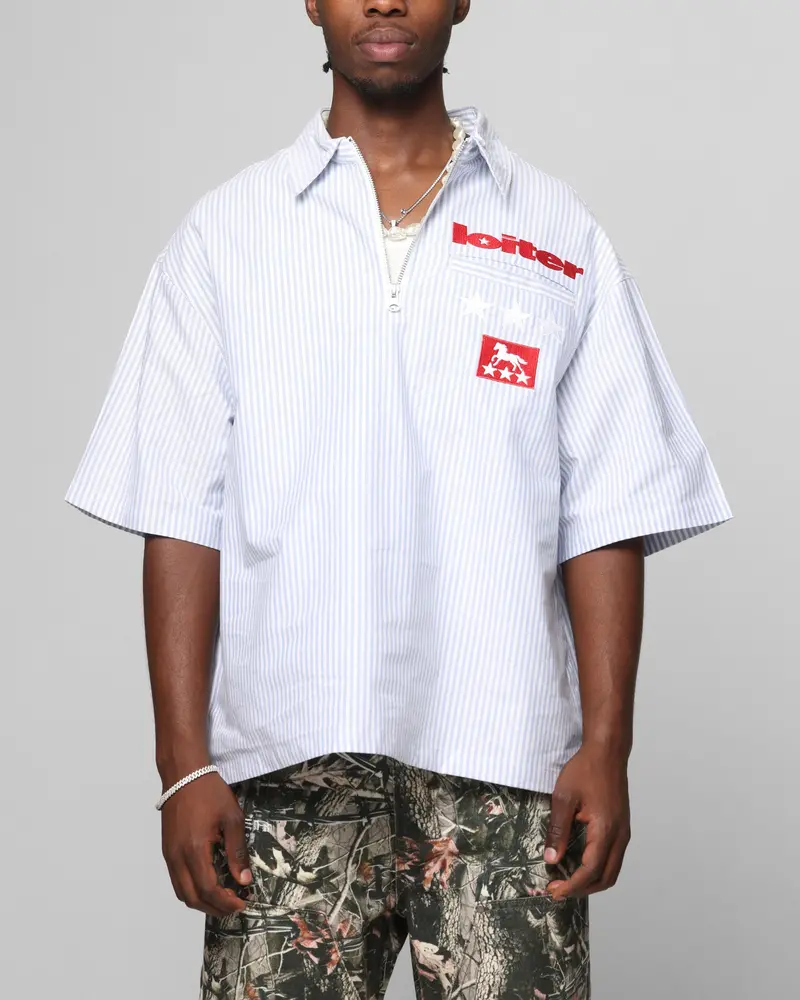 Loiter Rodeo Quarter Zip Up Shirt Blue Pin Stripe 1