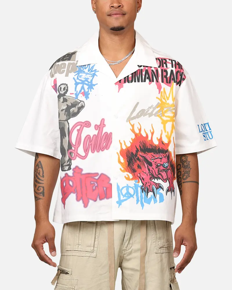 Loiter Scrap Book Button Up Shirt Off White 1