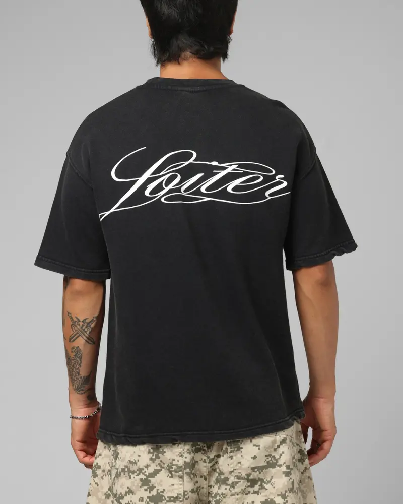 Loiter Script Boxy T-Shirt Washed Black 1