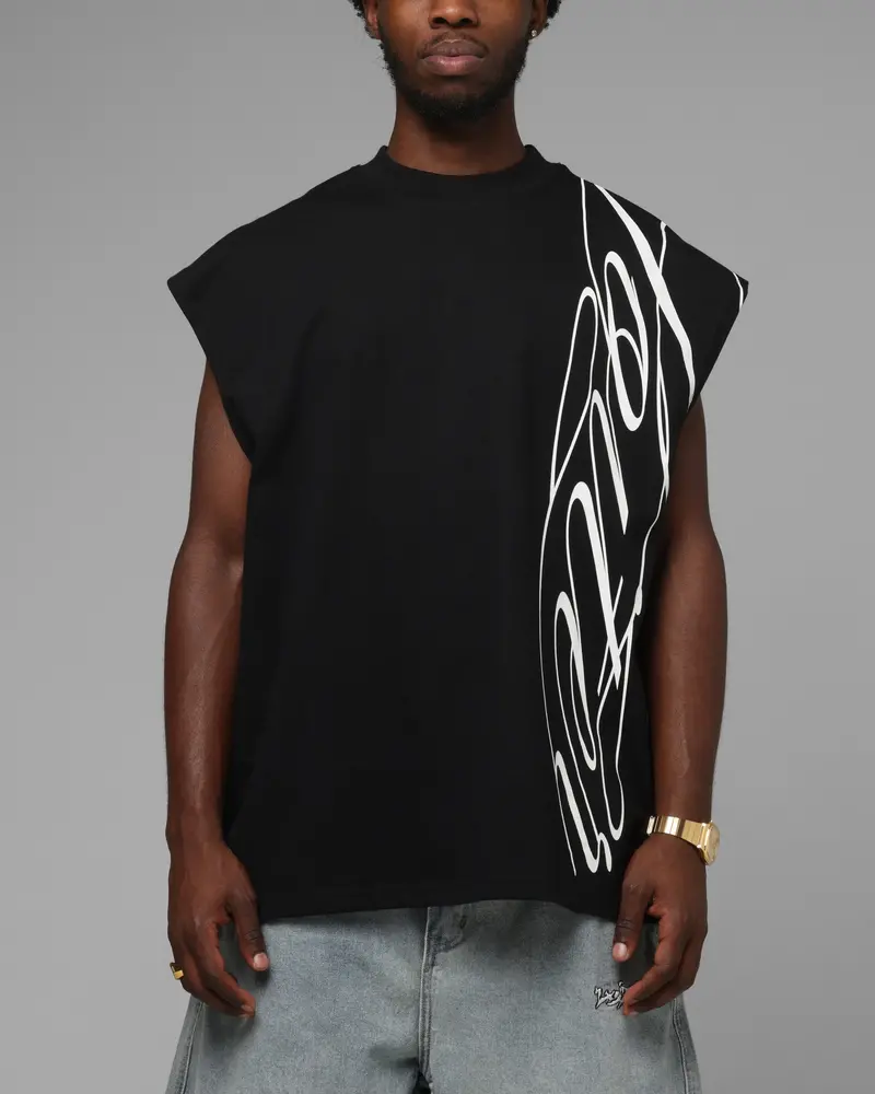 Loiter Script Muscle T-Shirt Black 1