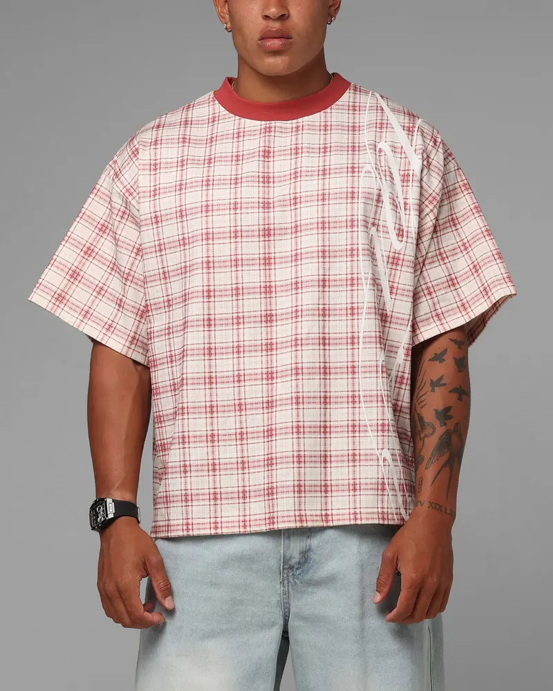 Loiter Script T-Shirt Pink Check 1