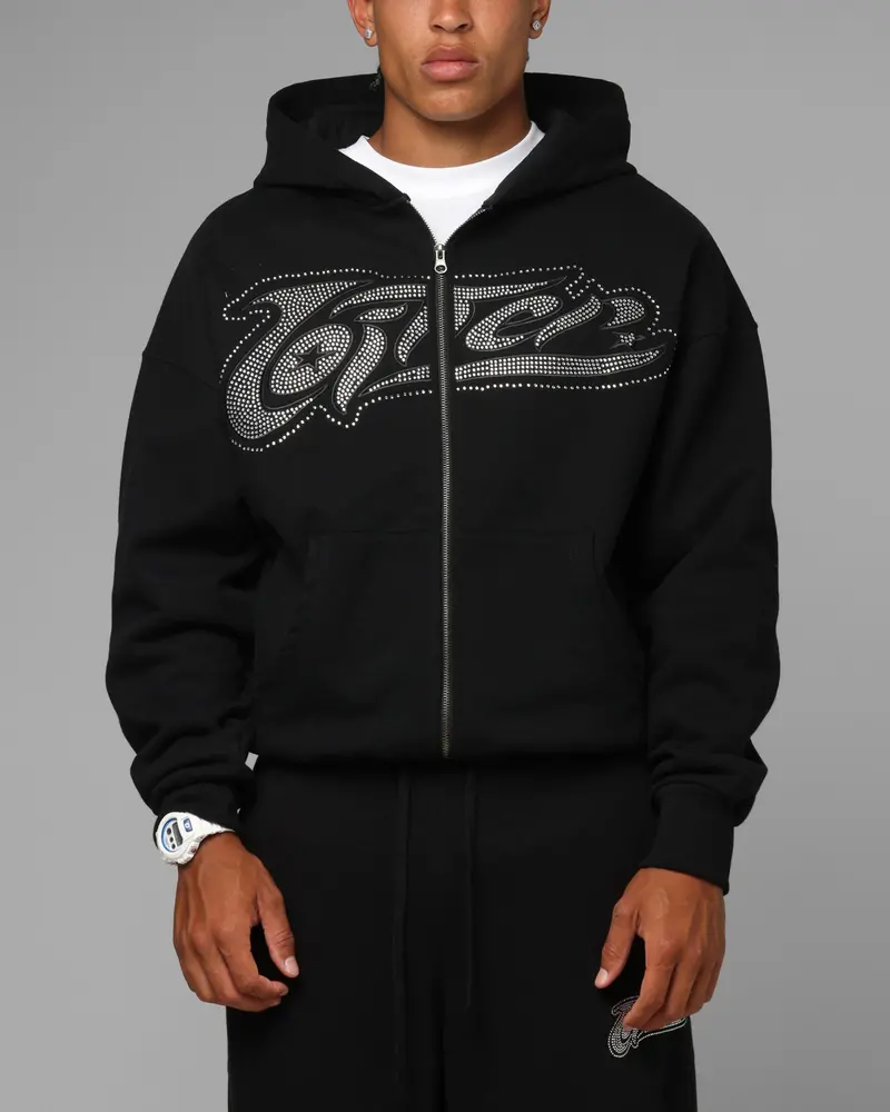 Loiter Silicone Rhinestone Zip Hoodie Black 1