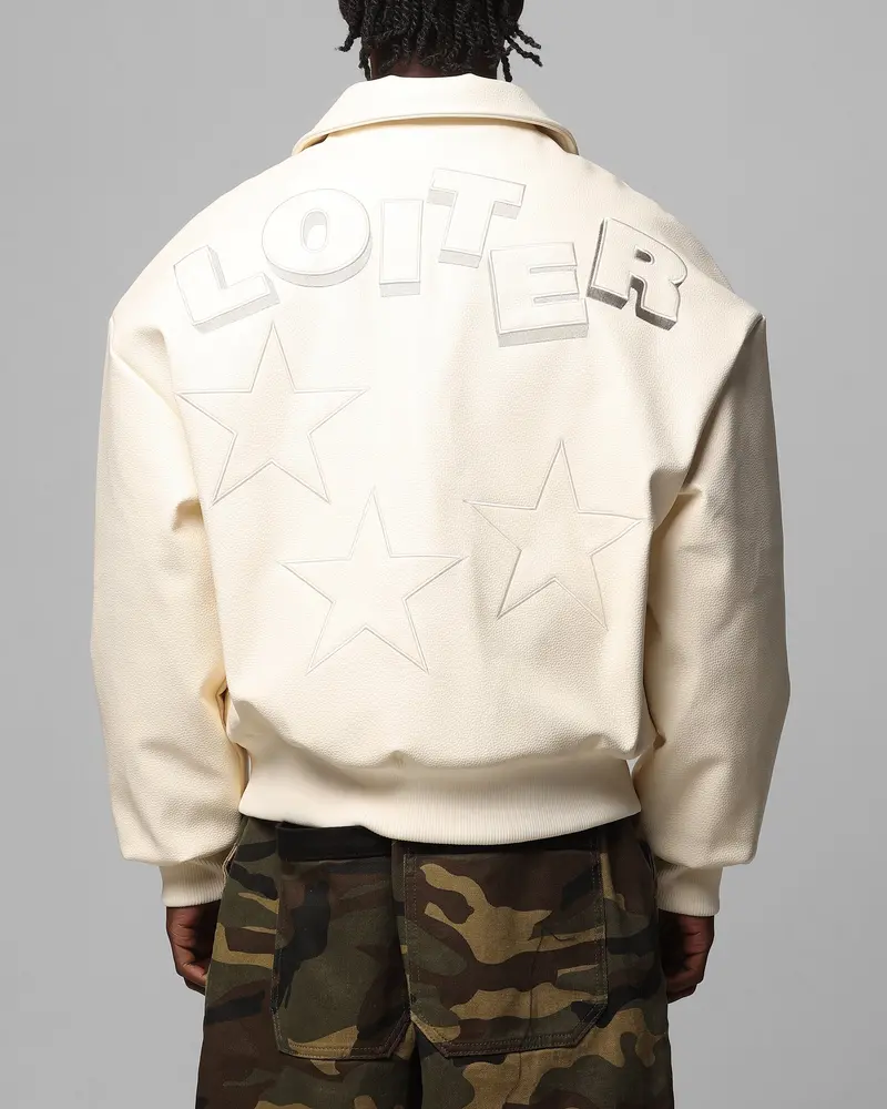 Loiter Solar Vegan Leather Varsity Jacket Beige 1