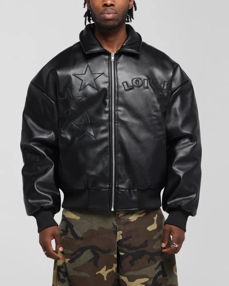 Loiter Solar Vegan Leather Varsity Jacket Black 1