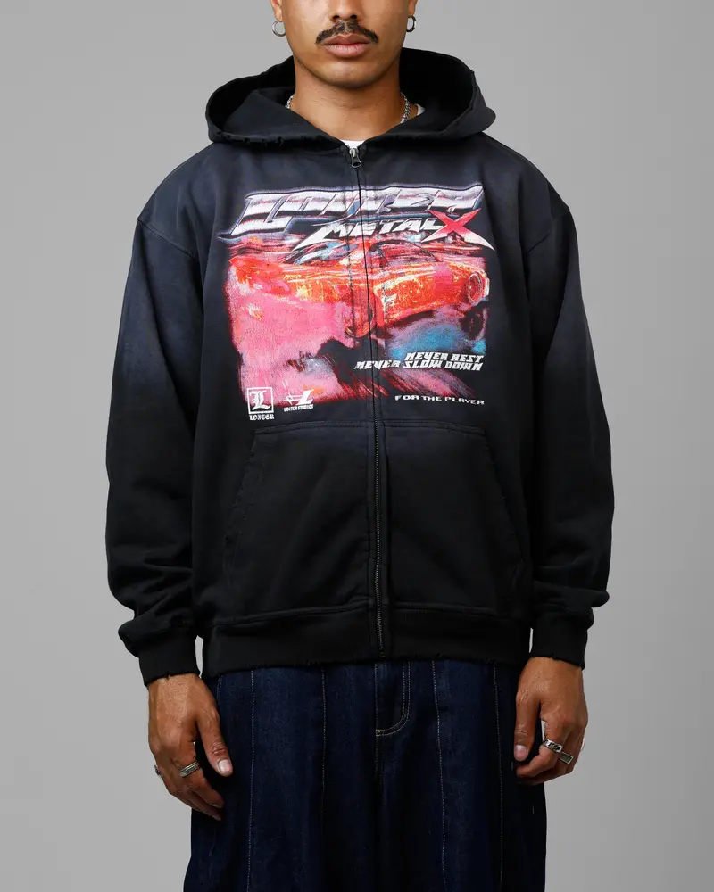 Loiter Speed Vintage Zip Up Hoodie Washed Black 1
