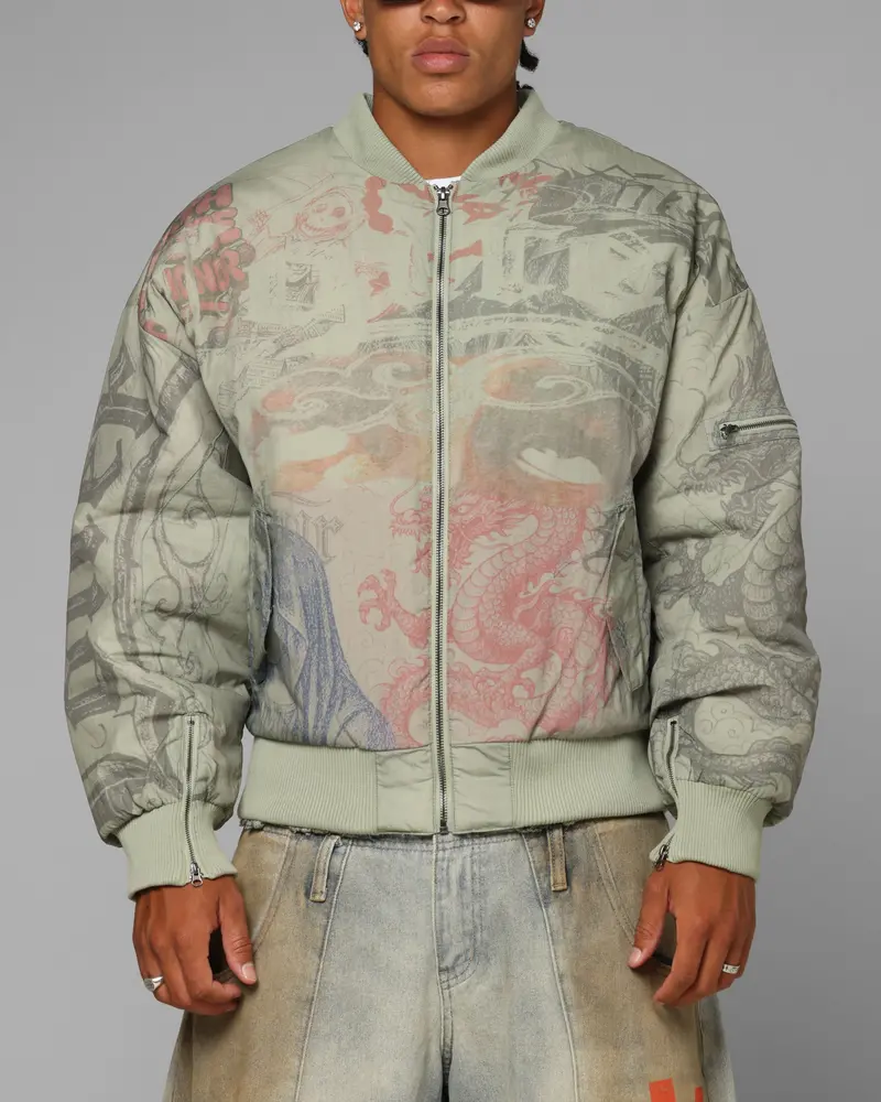 Loiter Spray Bomber Jacket Khaki 1