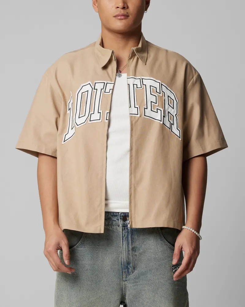 Loiter Studio Zip Shirt Oxford Tan 1