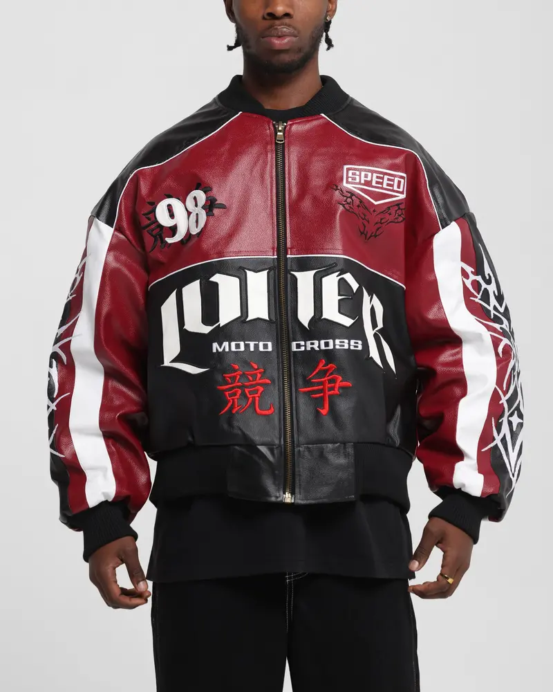 Loiter Tokyo Drift Vegan Leather Jacket Red 1