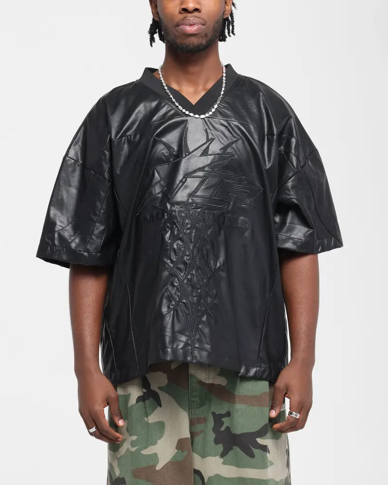 Loiter Vegan Leather Football Top Black 1