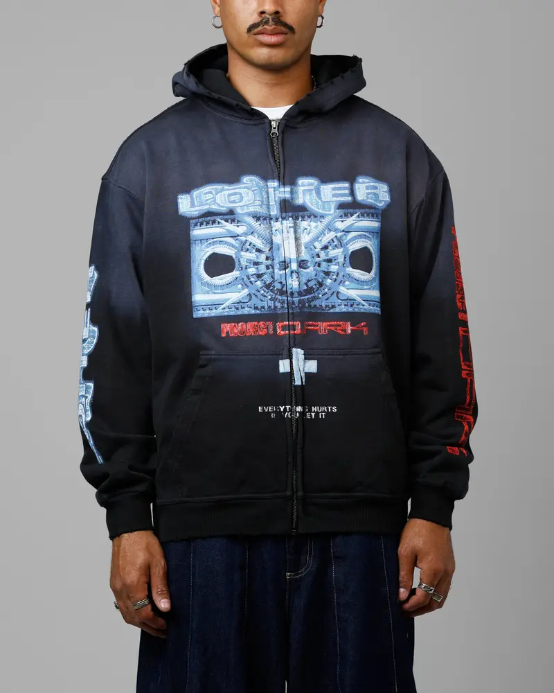 Loiter Void Zip Up Hoodie Washed Black 1