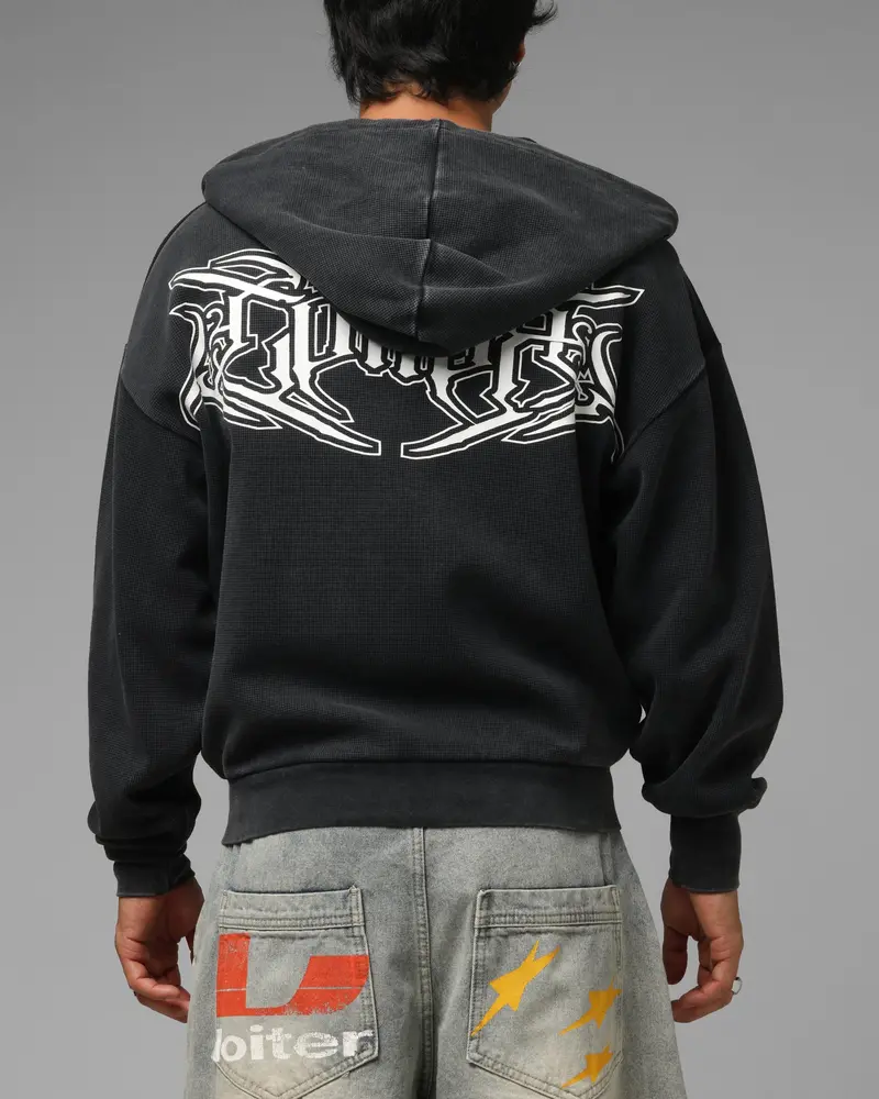 Loiter Waffle Zip Hoodie Black 1