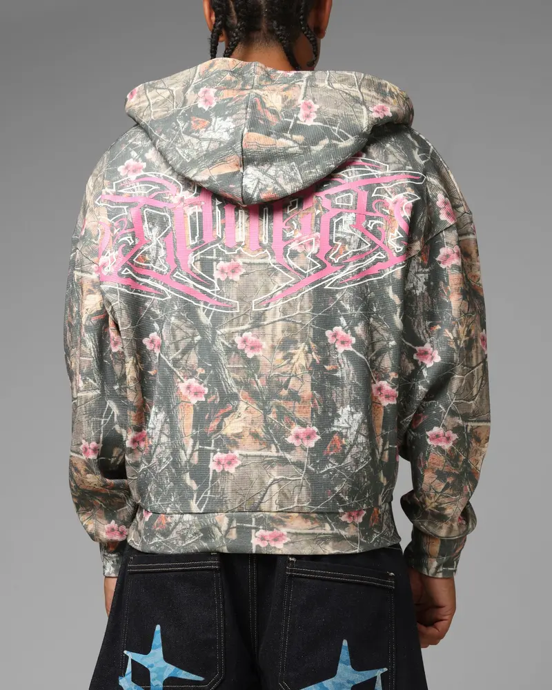 Loiter Waffle Zip Hoodie Pink Tree Camo 1