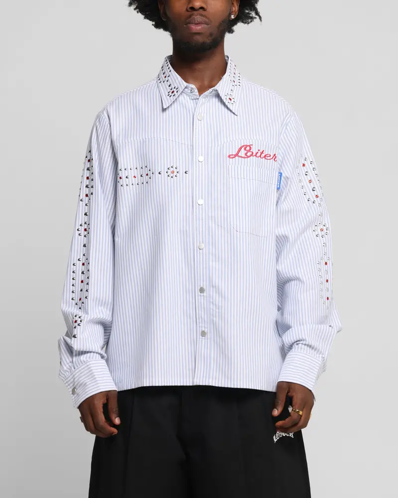 Loiter Western Long Sleeve Button Up Shirt Blue/White 1