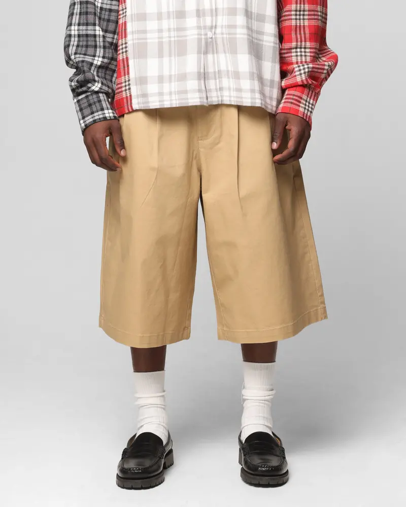 Loiter Wide Leg Chino Shorts Tan 1