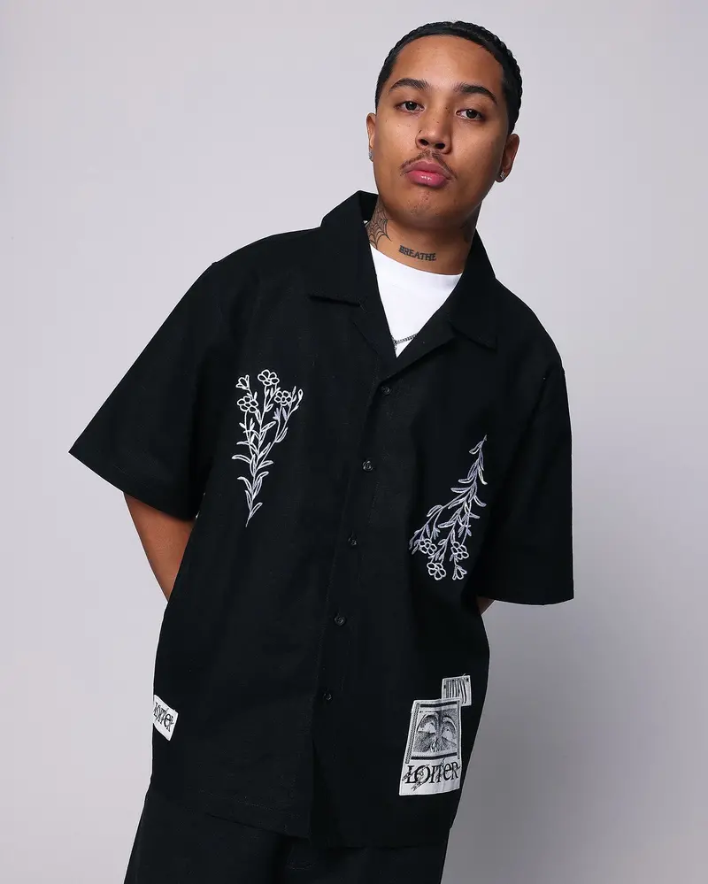 Loiter Witness Button Up T-Shirt Black 1