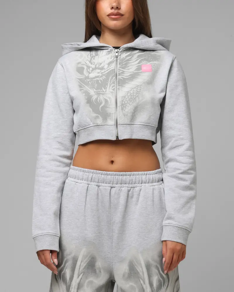 Loiter Women's Drako Cropped Hoodie Grey Marle 1
