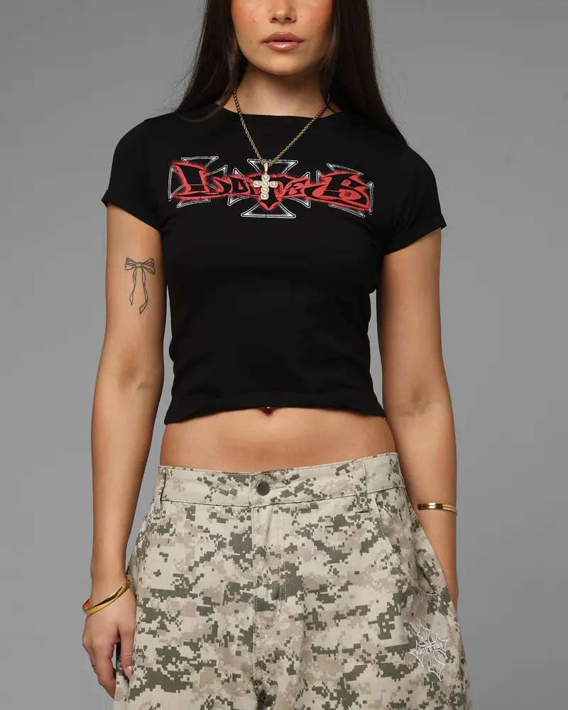 Loiter Women's Holy Fire Crop T-Shirt Black 1