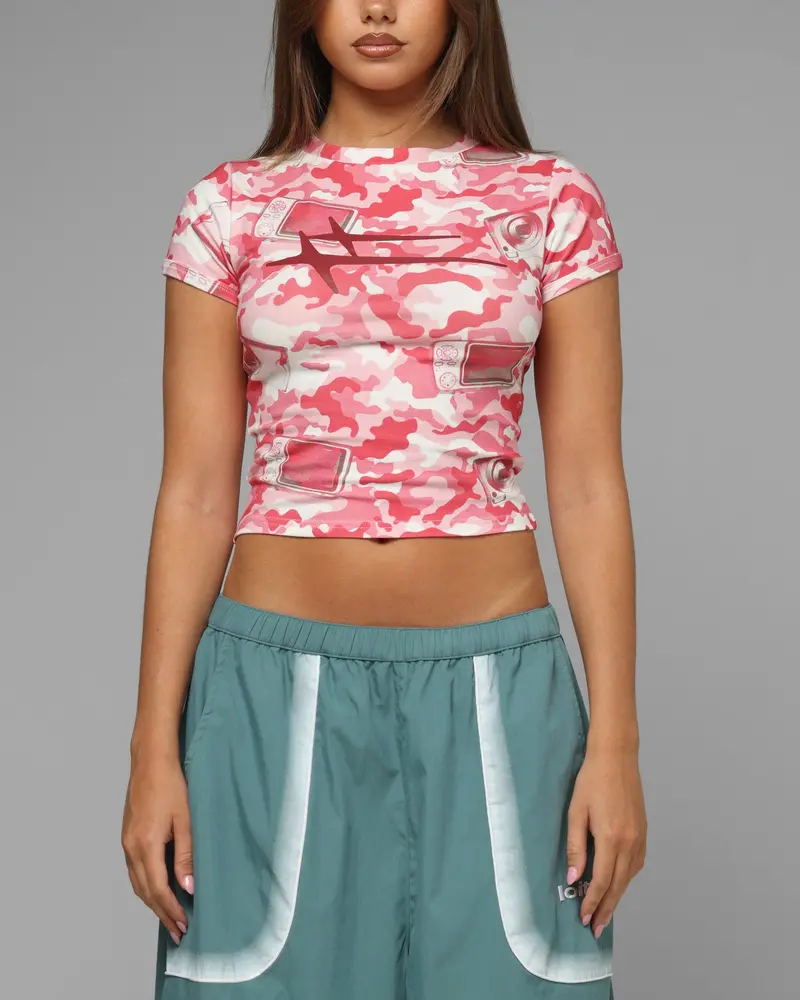 Loiter Women's Hybrid Baby T-Shirt Pink Camo 1