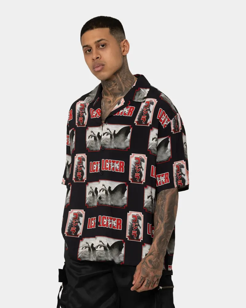 Loiter X Godzilla Godzilla Button Up Shirt Black 1