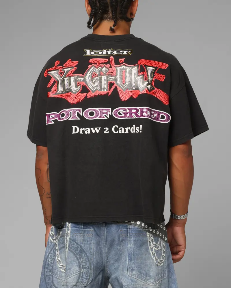 Loiter X Yu-Gi-Oh! Pot Of Greed Rhinestone T-Shirt Vintage Black 2