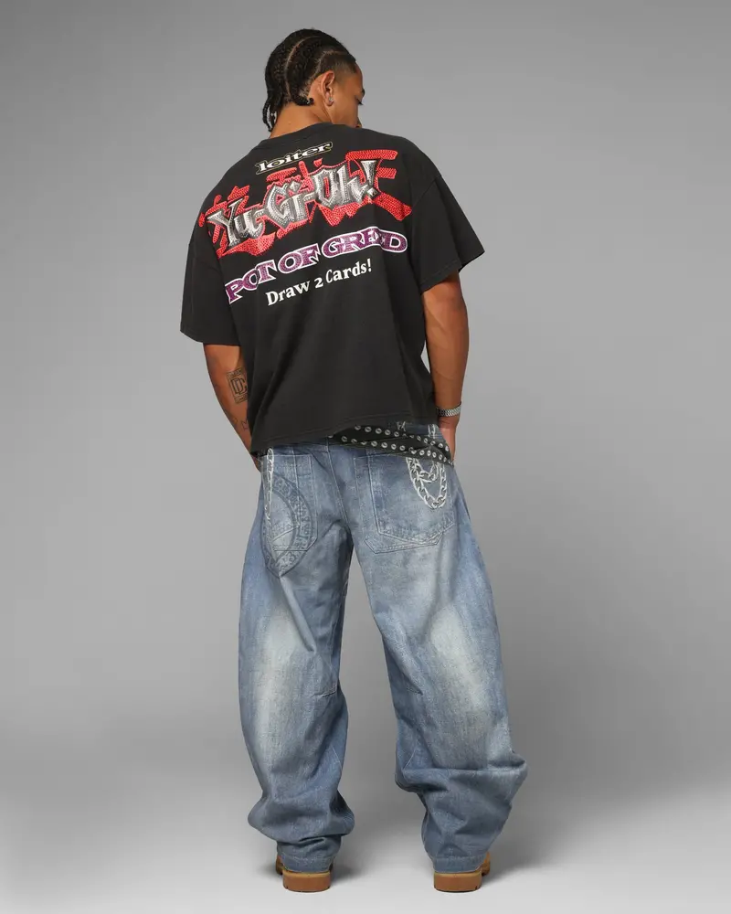 Loiter X Yu-Gi-Oh! Pot Of Greed Rhinestone T-Shirt Vintage Black 4