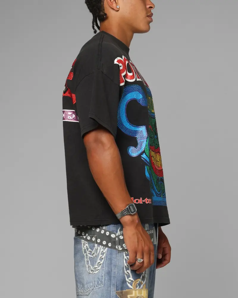Loiter X Yu-Gi-Oh! Pot Of Greed Rhinestone T-Shirt Vintage Black 5