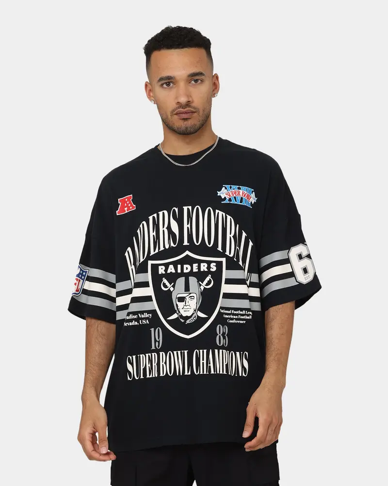 Majestic Athletic Las Vegas Raiders Champion Arch Stripe Oversized T-Shirt Faded Black 1