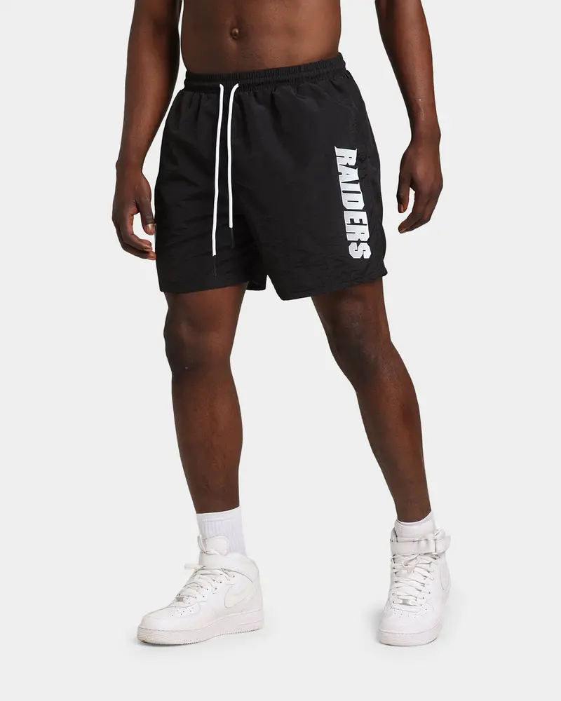Majestic Athletic Las Vegas Raiders Chrome Font Beach Shorts Black 1