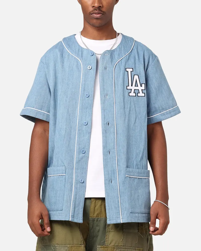 Majestic Athletic Los Angeles Dodgers Denim Button Up Shirt Washed Blue Denim 1