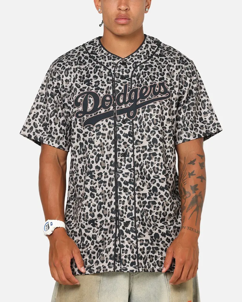 Majestic Athletic Los Angeles Dodgers Leopard Baseball Button Up Shirt Leopard 1