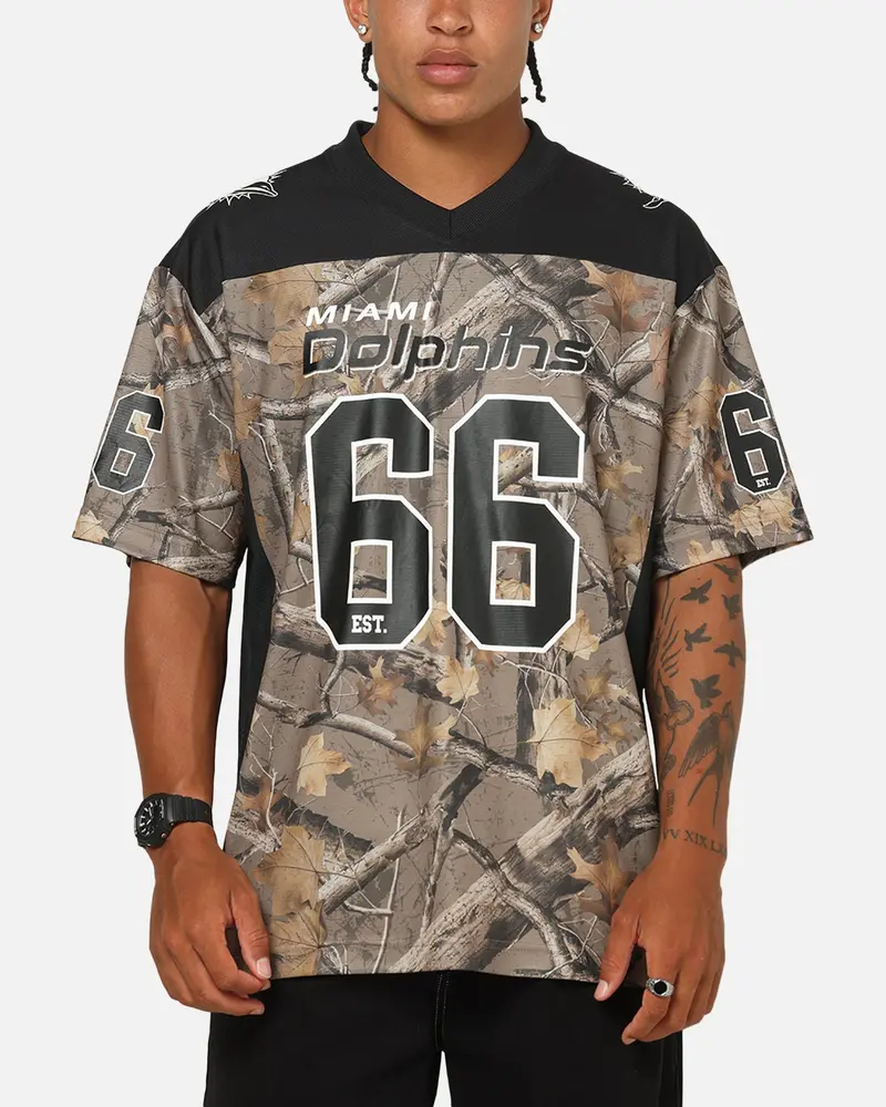 Majestic Athletic Miami Dolphins Mesh Oversized T-Shirt Khaki Forest Camo 1