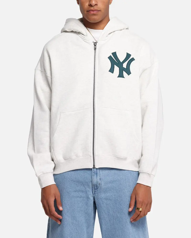 Majestic Athletic New York Yankees Arch Fz Boxy Hoodie White Marle 1