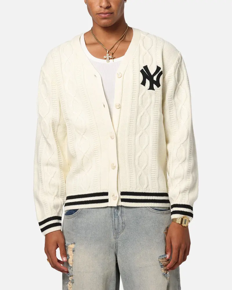 Majestic Athletic New York Yankees Boxy Cardigan Vintage White 1