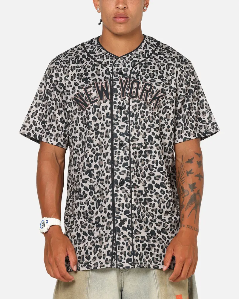 Majestic Athletic New York Yankees Leopard Baseball Button Up Shirt Leopard 1
