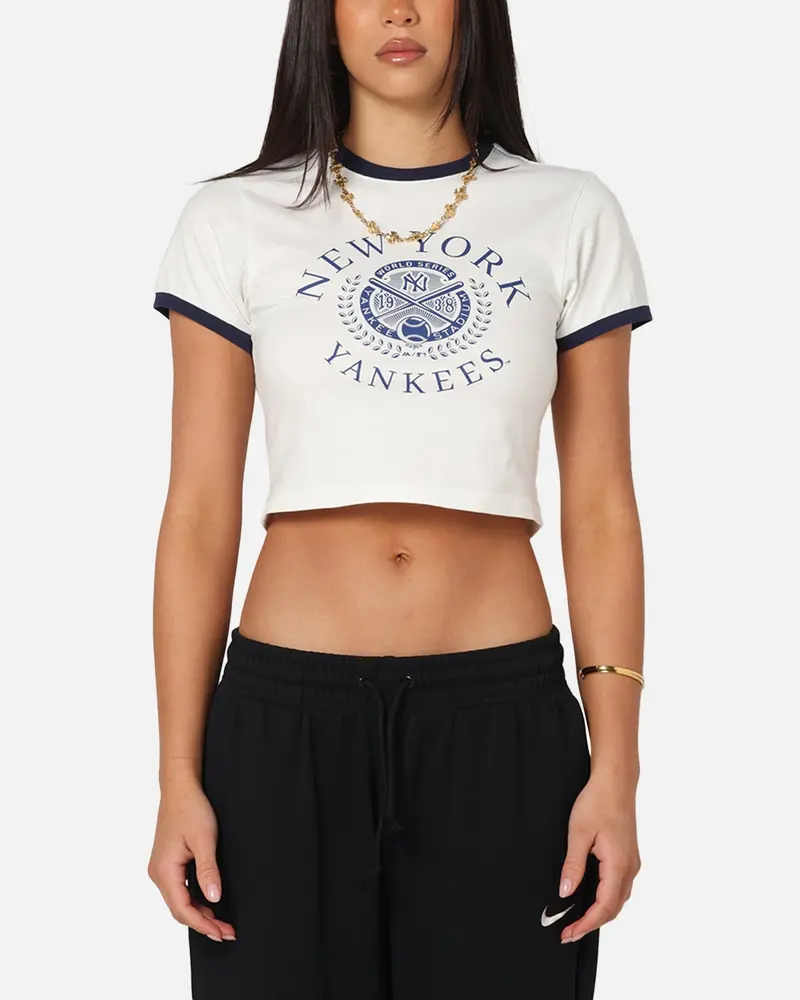Majestic Athletic Women's New York Yankees Crest Baby T-Shirt Vintage White 1
