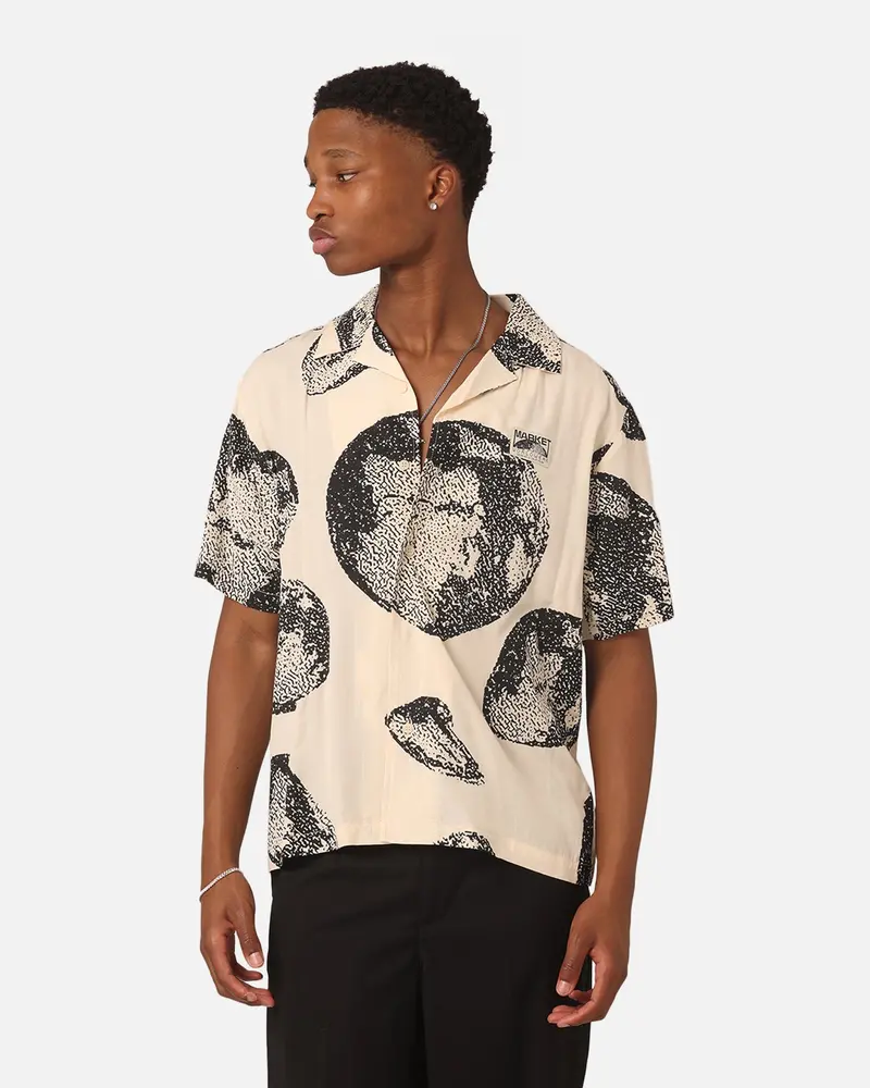 Market Bitmap Short Sleeve Button Up Shirt Ecru 1