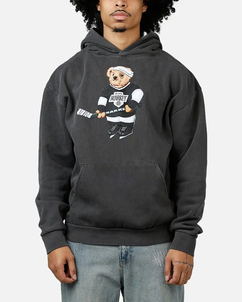 Market Hockey Bear Hoodie Washed Black 1