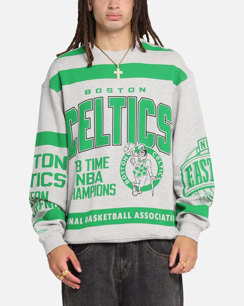 Mitchell & Ness Boston Celtics Letterform Crewneck Grey Marle/Official Team Color 1
