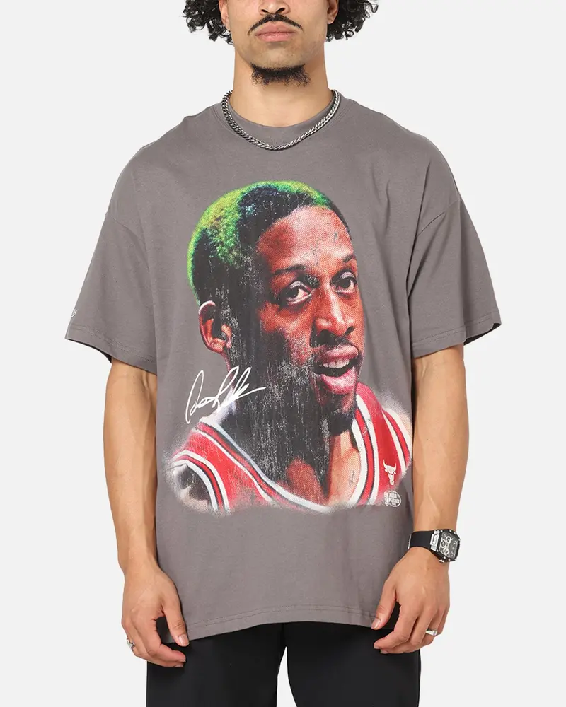 Mitchell & Ness Chicago Bulls Dennis Rodman Big Head T-Shirt Charcoal Grey 1