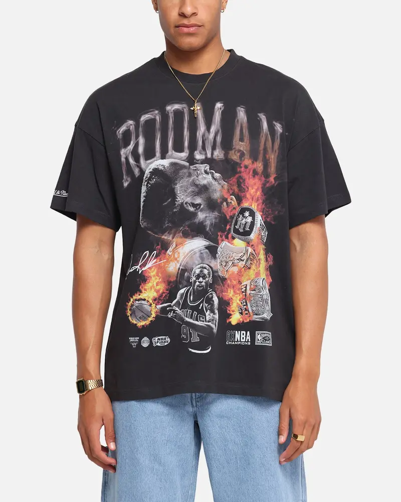 Mitchell & Ness Chicago Bulls Dennis Rodman Flaming Hot T-Shirt Faded Black 1