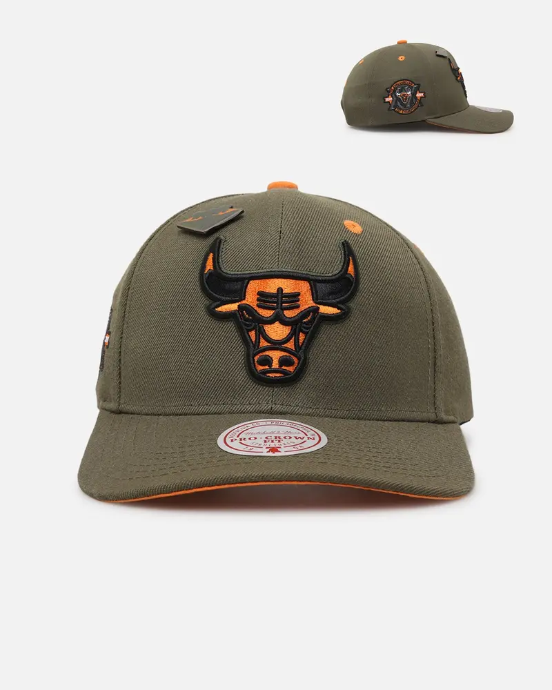 Mitchell & Ness Chicago Bulls 'Harmony Of Hues' Pro Crown Snapback Olive/Orange 1