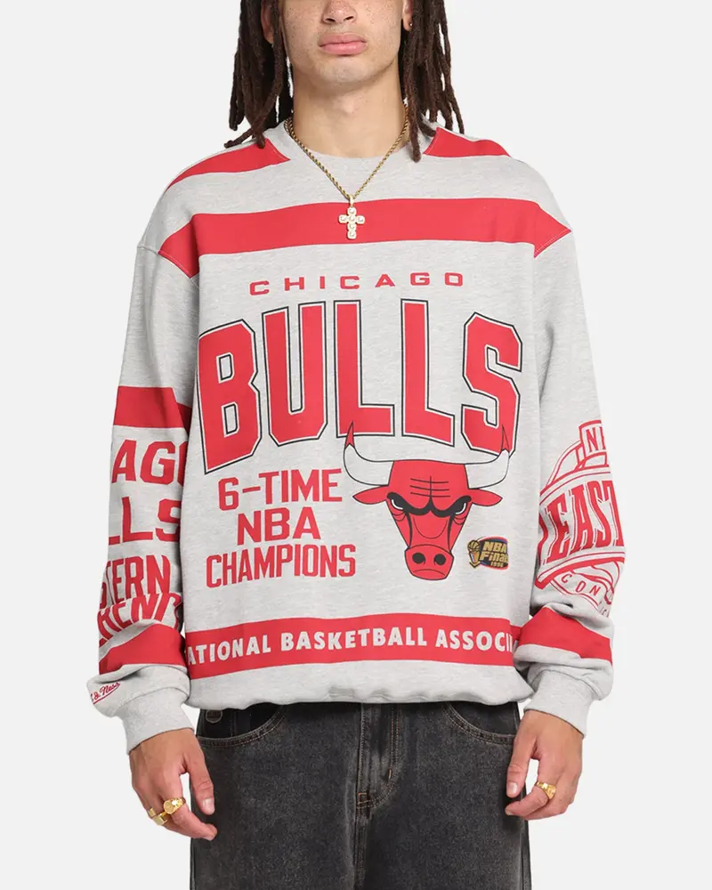 Mitchell & Ness Chicago Bulls Letterform Crewneck Grey Marle/Official Team Color 1