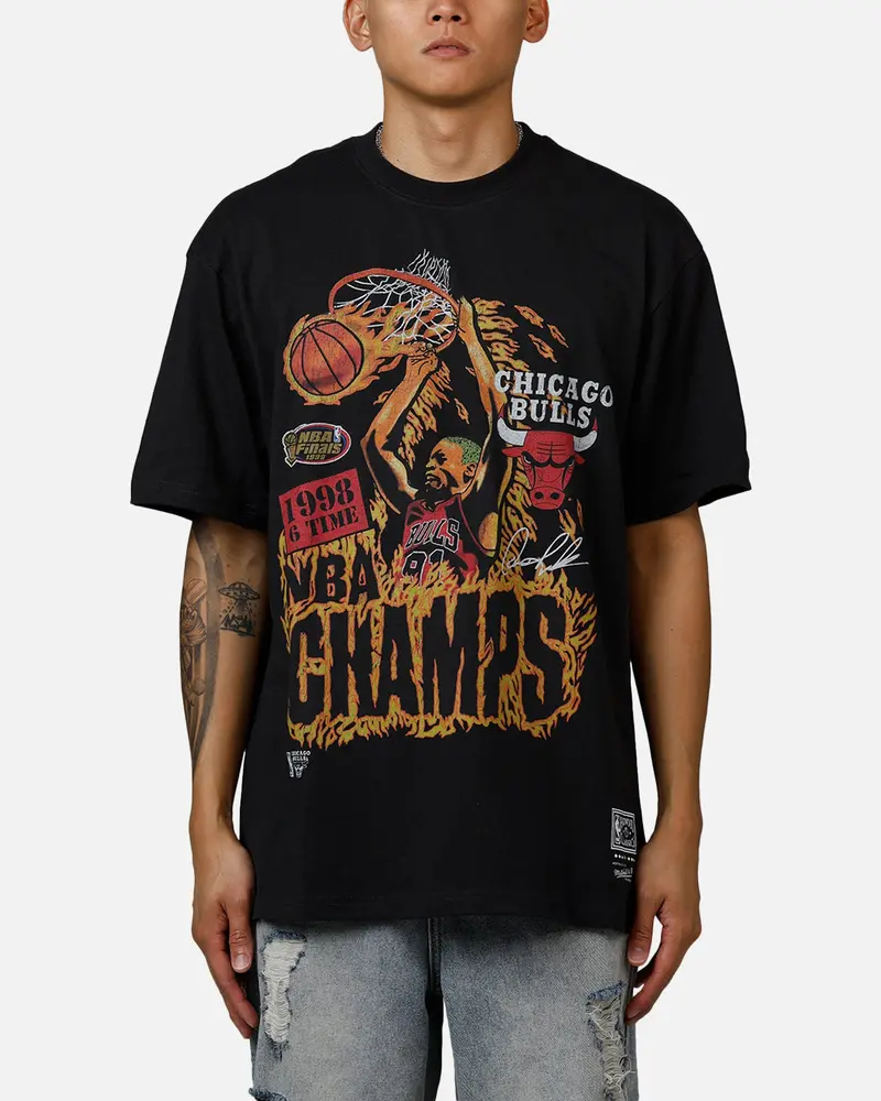Mitchell & Ness Chicago Bulls On Fire T-Shirt Faded Black 1