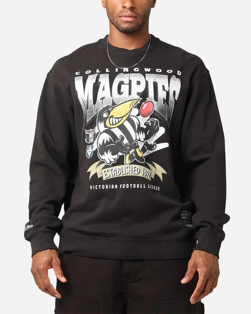 Mitchell & Ness Collingwood Magpies Character Crewneck Faded Black 1