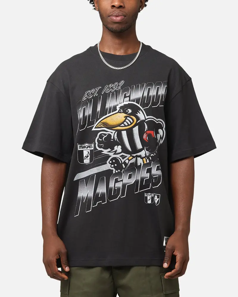 Mitchell & Ness Collingwood Magpies Mascot Character T-Shirt Faded Black 1