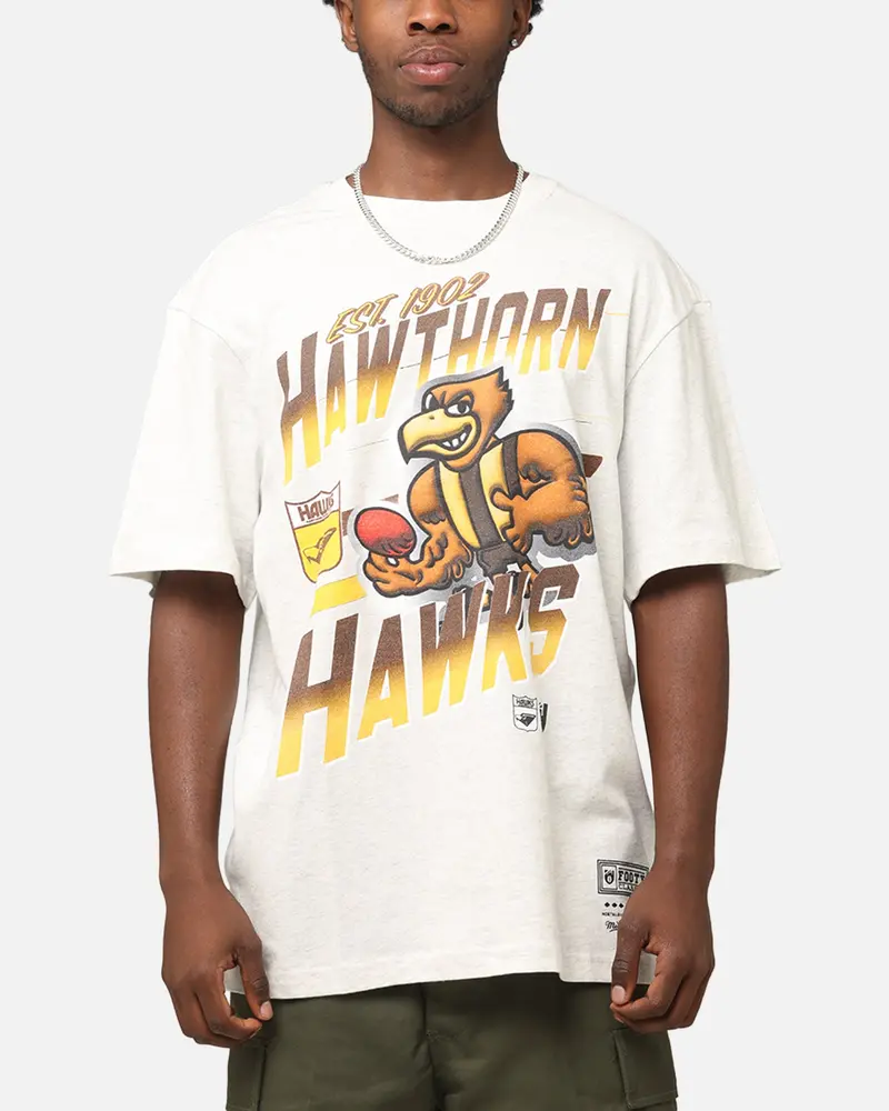 Mitchell & Ness Hawthorn Hawks Mascot Character T-Shirt Silver Marle 1