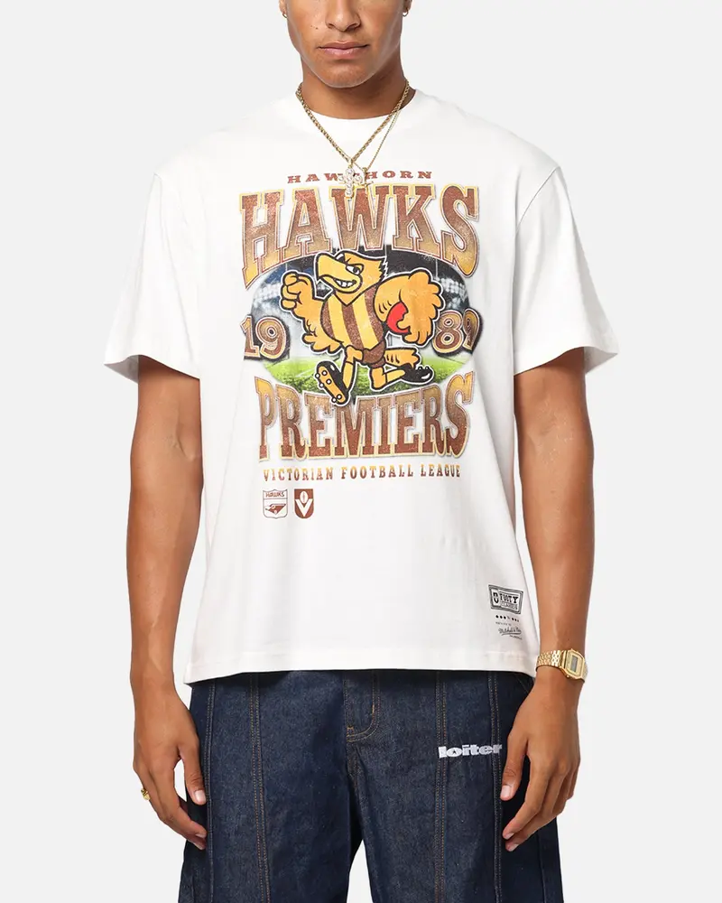 Mitchell & Ness Hawthorn Hawks Mascot T-Shirt Vintage White 1